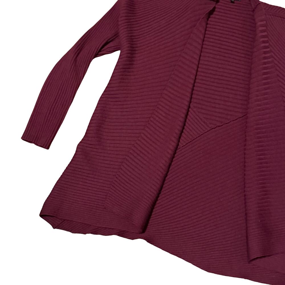 Eileen Fisher Merino Wool Open Front Ribbed Cardigan Sweater Burgundy Size Large - Picture 5 of 8
